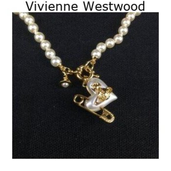 Vivienne Westwood Bas Relief Pearl Necklace Gold Tone LARGE - Picture 3 of 5